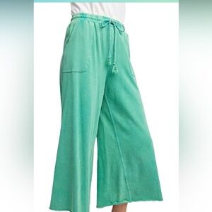 Easel Mineral Wash Evergreen Green pants New Boho Wide Leg